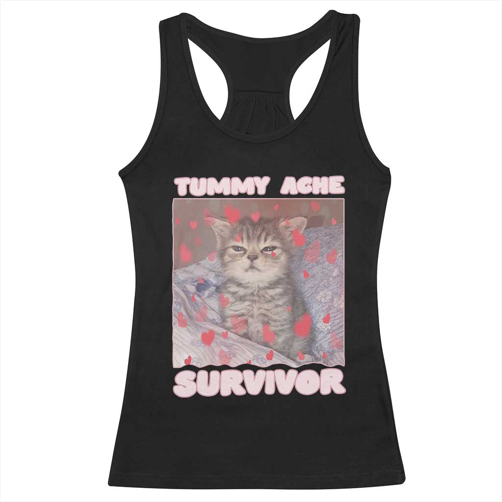 Tummy Ache Survivor Racerback Tank Top Funny Cute Cat Meme TS14 Black Print Your Wear