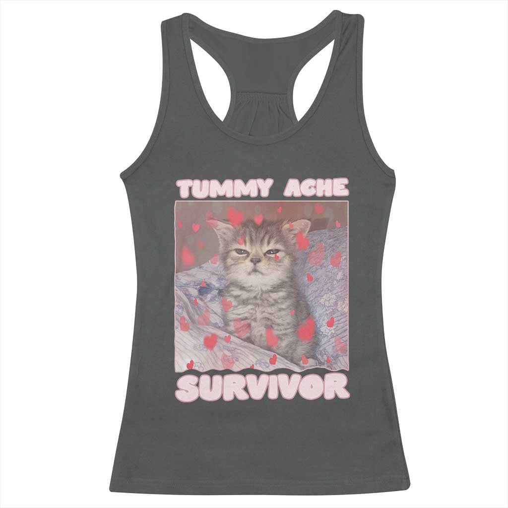 Tummy Ache Survivor Racerback Tank Top Funny Cute Cat Meme TS14 Dark Heather Print Your Wear