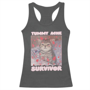 Tummy Ache Survivor Racerback Tank Top Funny Cute Cat Meme TS14 Dark Heather Print Your Wear