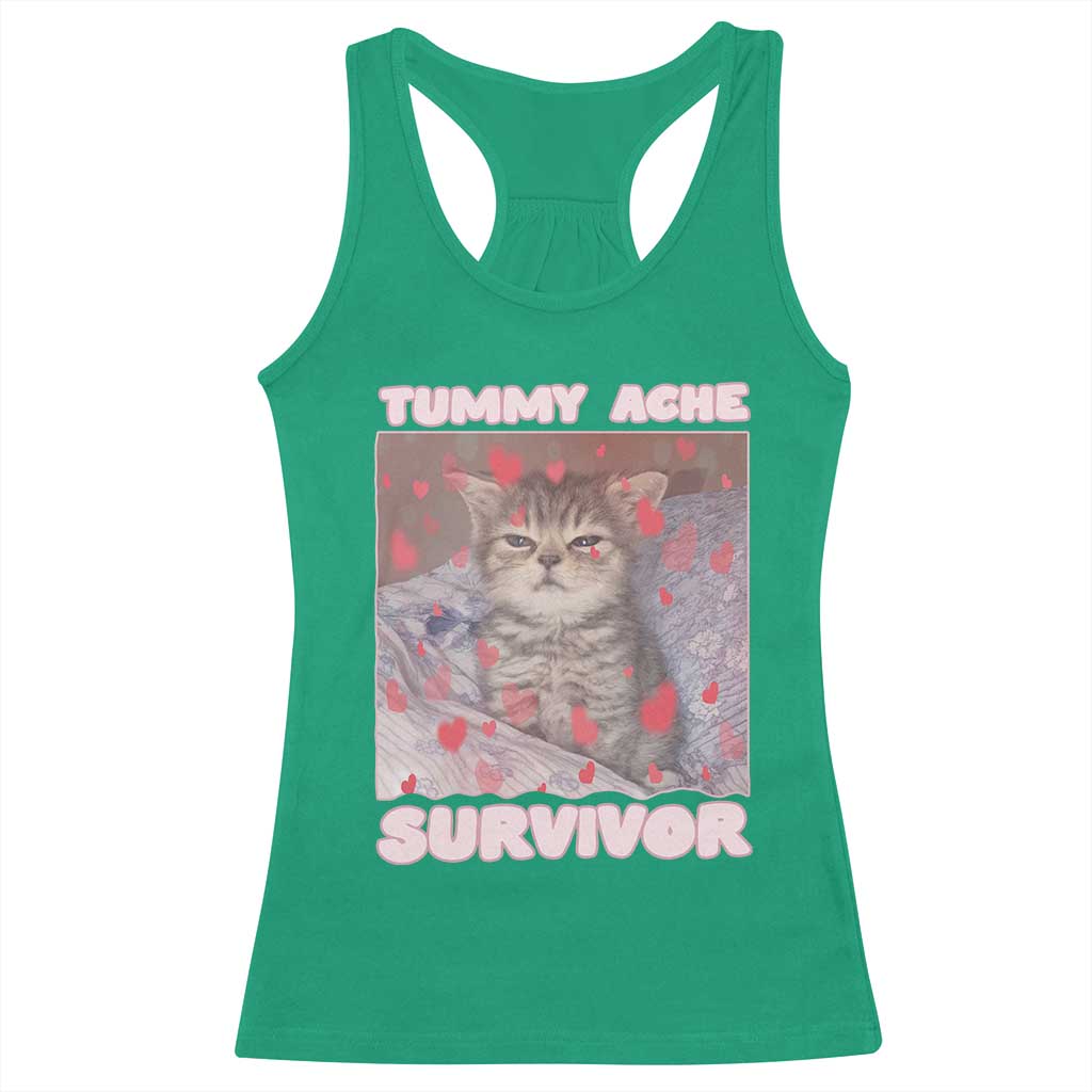 Tummy Ache Survivor Racerback Tank Top Funny Cute Cat Meme TS14 Irish Green Print Your Wear