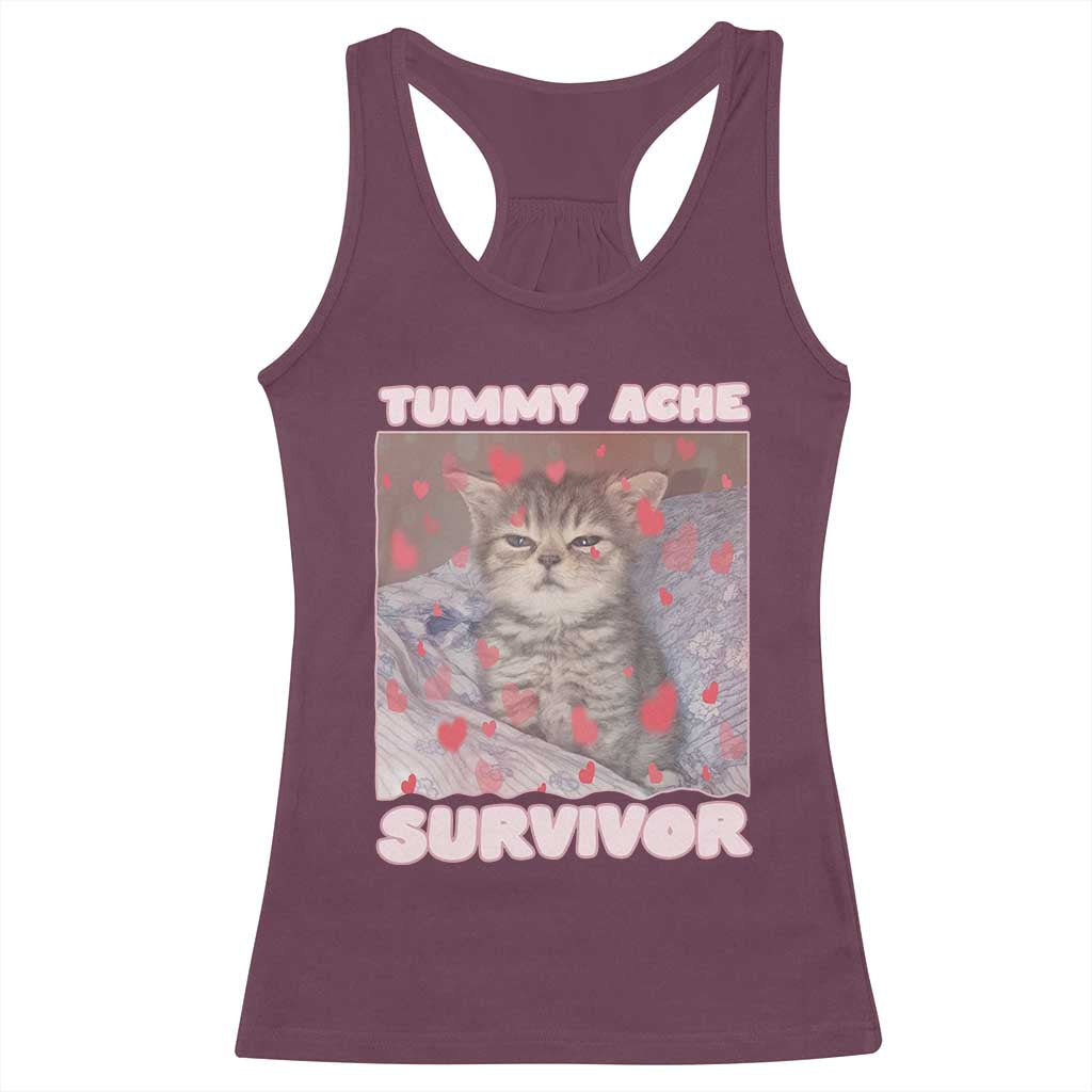 Tummy Ache Survivor Racerback Tank Top Funny Cute Cat Meme TS14 Maroon Print Your Wear