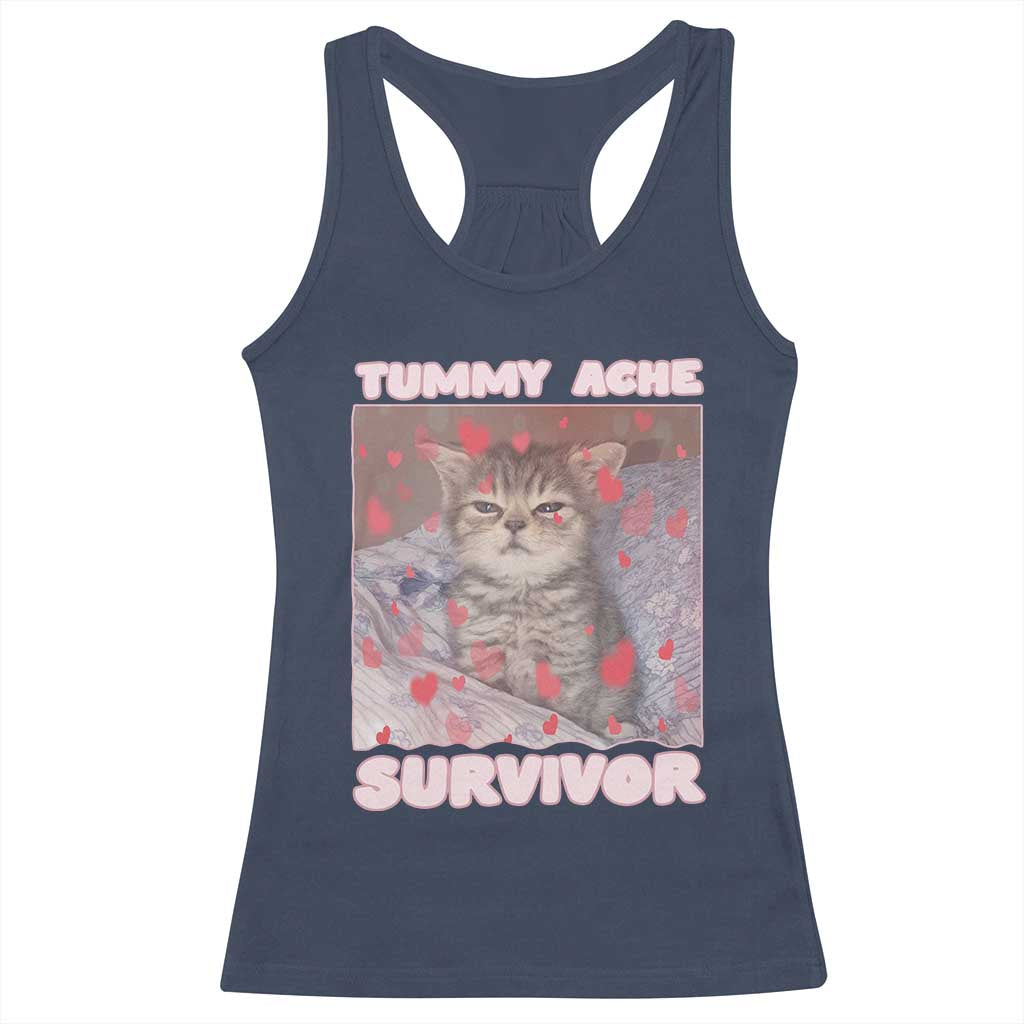 Tummy Ache Survivor Racerback Tank Top Funny Cute Cat Meme TS14 Navy Print Your Wear