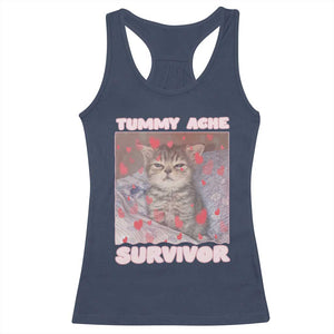 Tummy Ache Survivor Racerback Tank Top Funny Cute Cat Meme TS14 Navy Print Your Wear