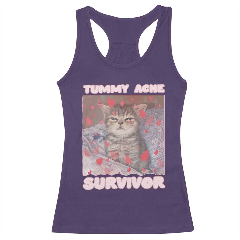 Tummy Ache Survivor Racerback Tank Top Funny Cute Cat Meme TS14 Purple Print Your Wear