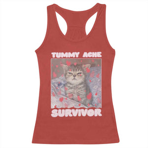 Tummy Ache Survivor Racerback Tank Top Funny Cute Cat Meme TS14 Red Print Your Wear