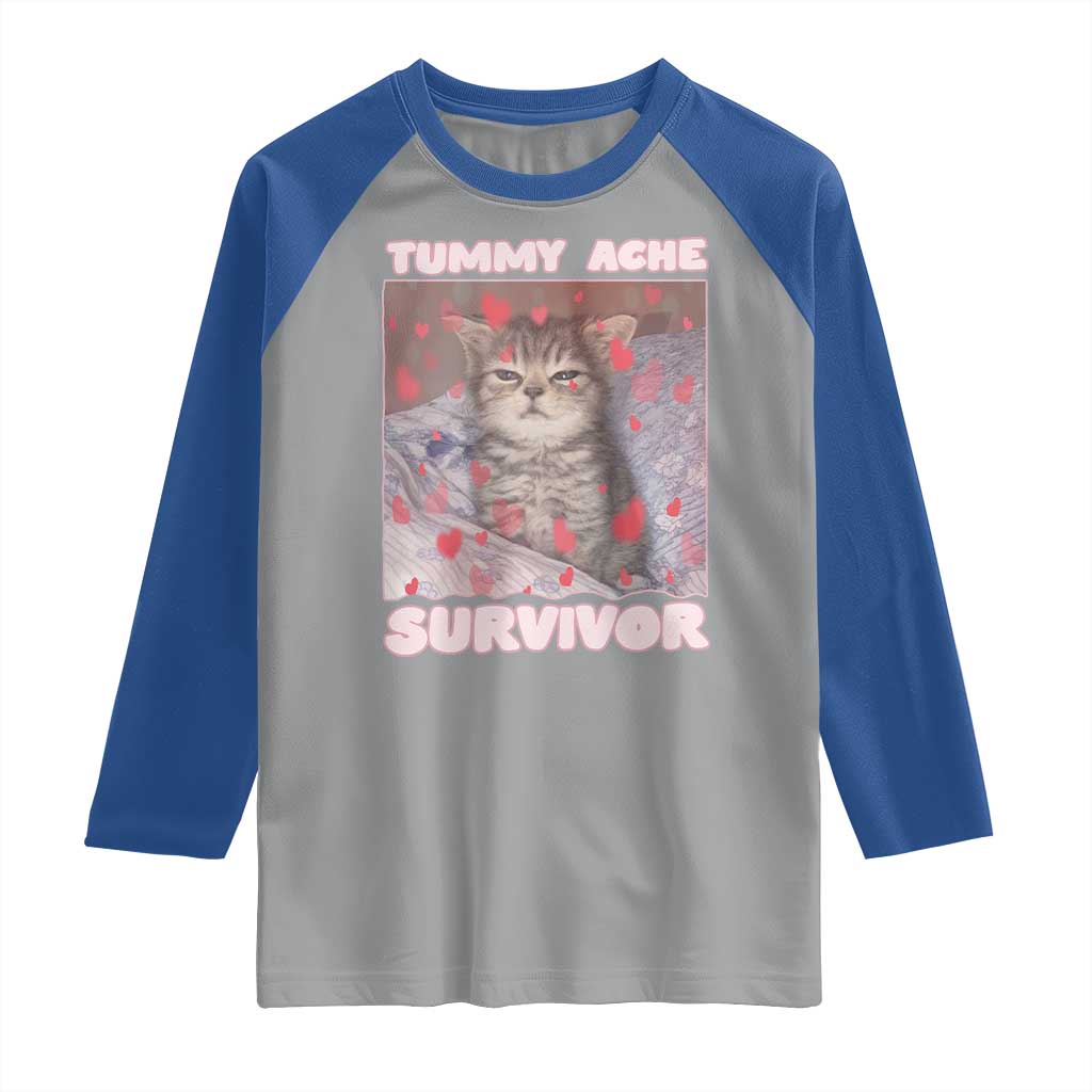 Tummy Ache Survivor Raglan Shirt Funny Cute Cat Meme TS14 Sport Gray Royal Print Your Wear
