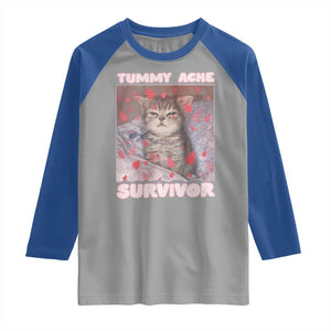 Tummy Ache Survivor Raglan Shirt Funny Cute Cat Meme TS14 Sport Gray Royal Print Your Wear