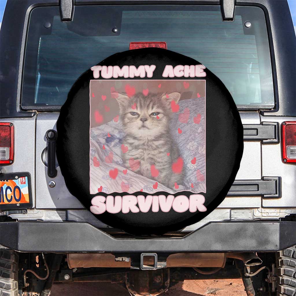 Tummy Ache Survivor Spare Tire Cover Funny Cute Cat Meme TS14 No hole Black Print Your Wear