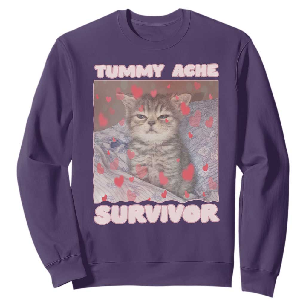 Tummy Ache Survivor Sweatshirt Funny Cute Cat Meme TS14 Purple Print Your Wear