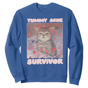 Tummy Ache Survivor Sweatshirt Funny Cute Cat Meme TS14 Royal Blue Print Your Wear