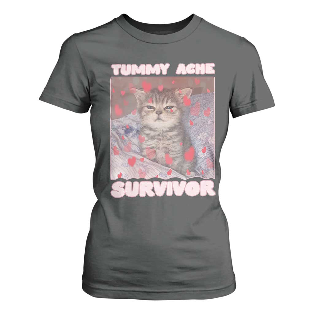 Tummy Ache Survivor T Shirt For Women Funny Cute Cat Meme TS14 Dark Heather Print Your Wear