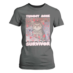 Tummy Ache Survivor T Shirt For Women Funny Cute Cat Meme TS14 Dark Heather Print Your Wear