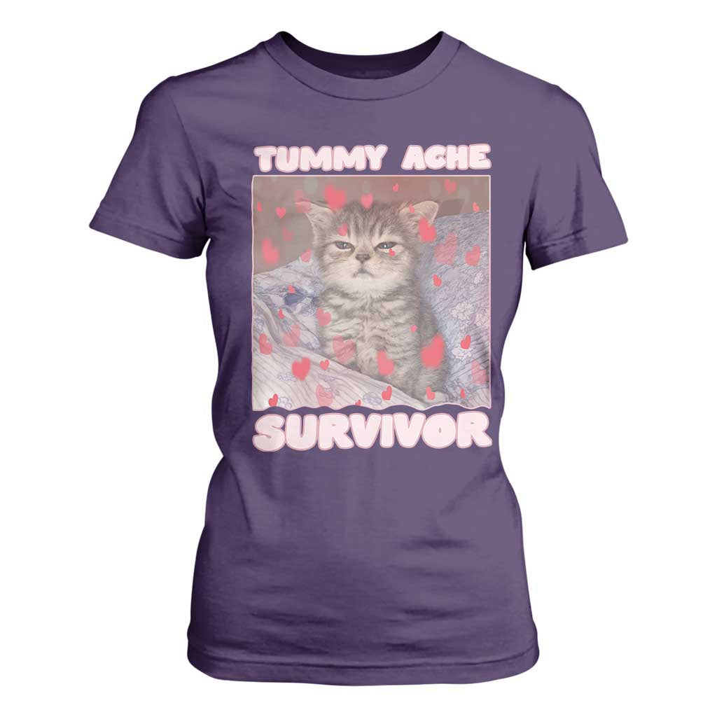 Tummy Ache Survivor T Shirt For Women Funny Cute Cat Meme TS14 Purple Print Your Wear