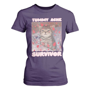 Tummy Ache Survivor T Shirt For Women Funny Cute Cat Meme TS14 Purple Print Your Wear