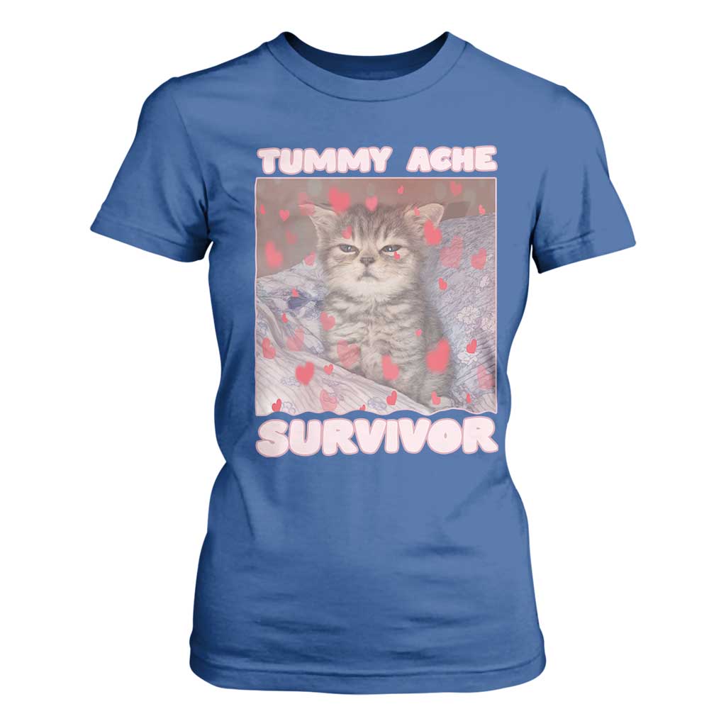Tummy Ache Survivor T Shirt For Women Funny Cute Cat Meme TS14 Royal Blue Print Your Wear