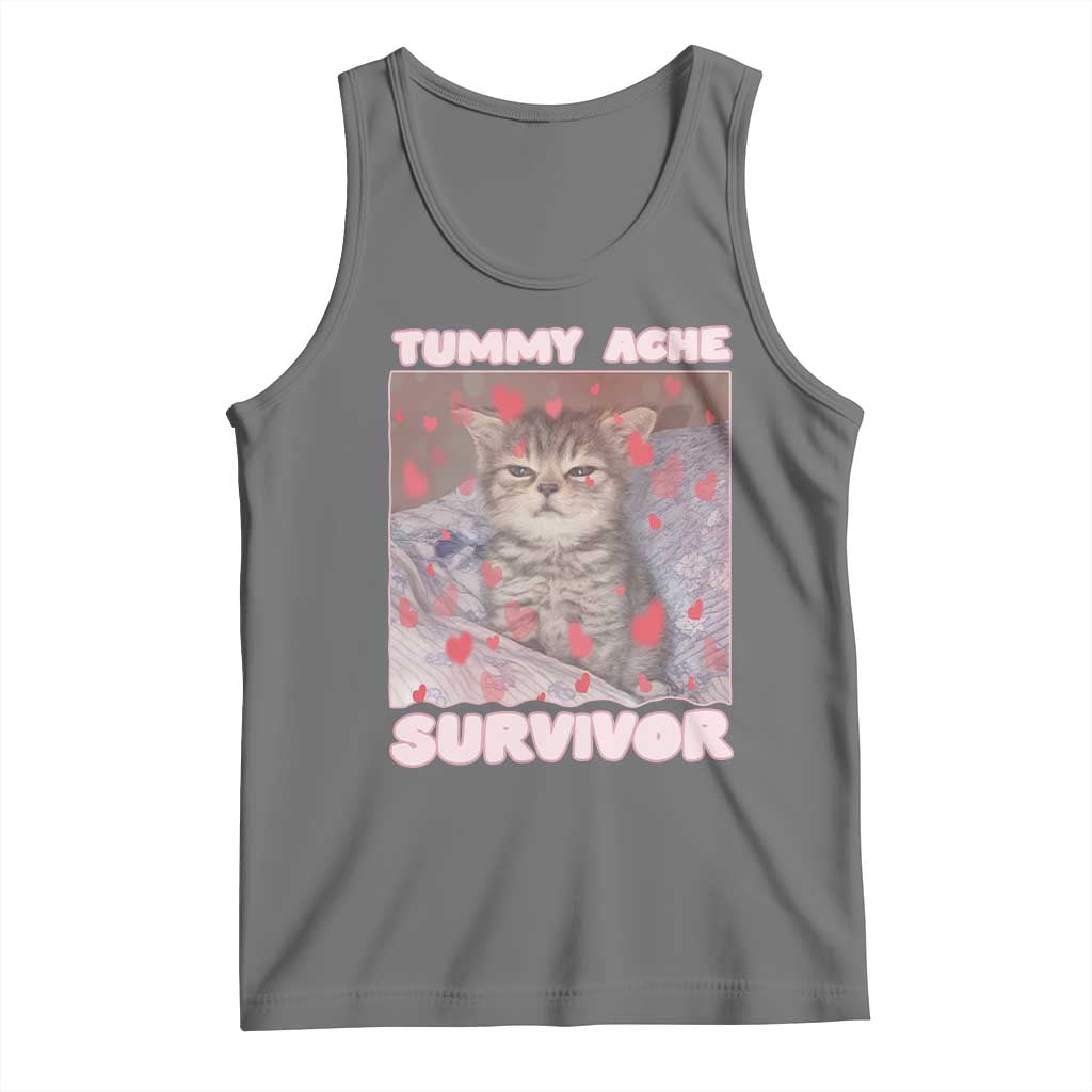 Tummy Ache Survivor Tank Top Funny Cute Cat Meme TS14 Black Heather Print Your Wear