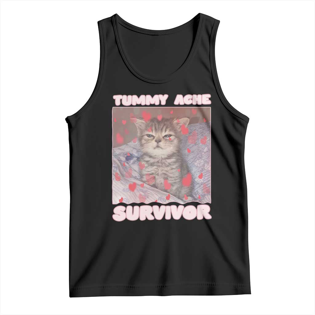 Tummy Ache Survivor Tank Top Funny Cute Cat Meme TS14 Black Print Your Wear