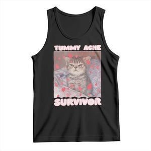 Tummy Ache Survivor Tank Top Funny Cute Cat Meme TS14 Black Print Your Wear