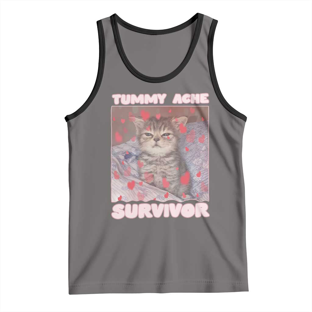 Tummy Ache Survivor Tank Top Funny Cute Cat Meme TS14 Deep Heather Black Print Your Wear