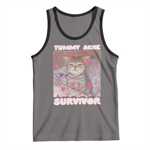 Tummy Ache Survivor Tank Top Funny Cute Cat Meme TS14 Deep Heather Black Print Your Wear