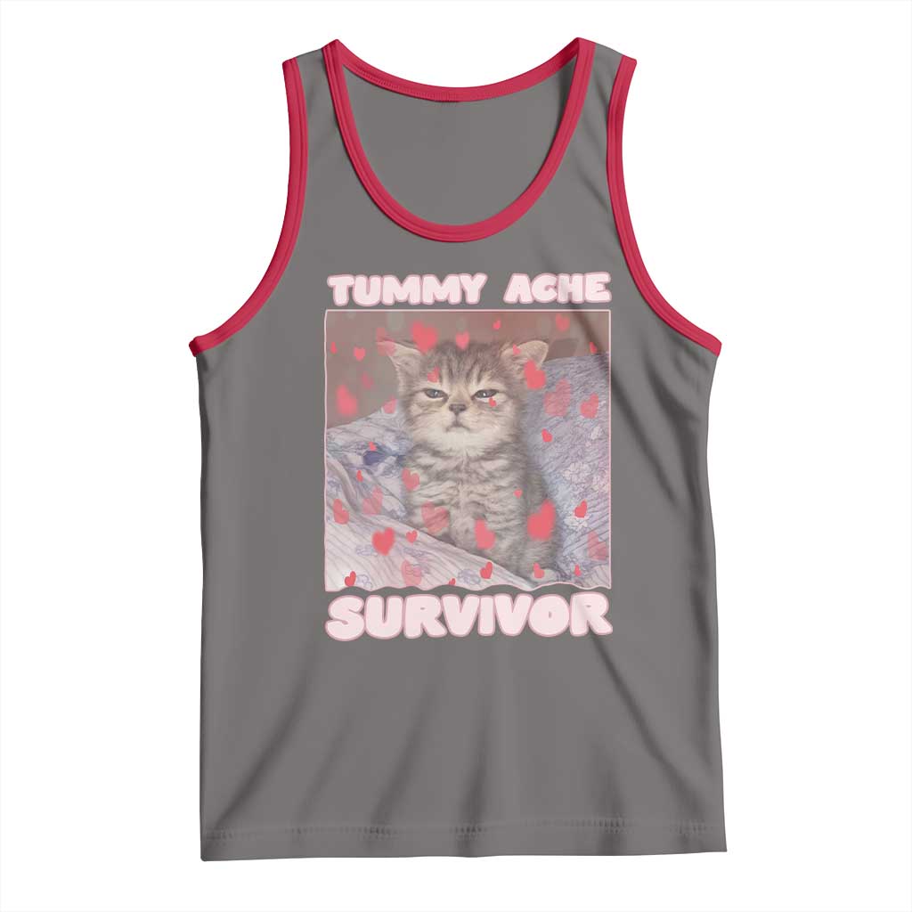 Tummy Ache Survivor Tank Top Funny Cute Cat Meme TS14 Deep Heather Red Print Your Wear