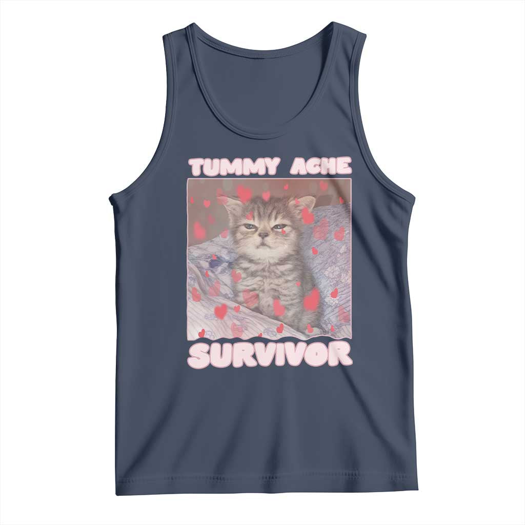 Tummy Ache Survivor Tank Top Funny Cute Cat Meme TS14 Navy Print Your Wear