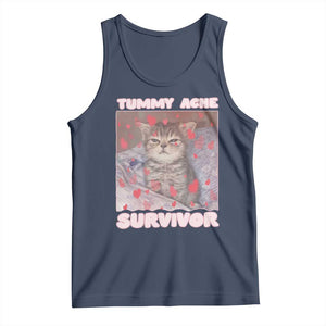 Tummy Ache Survivor Tank Top Funny Cute Cat Meme TS14 Navy Print Your Wear