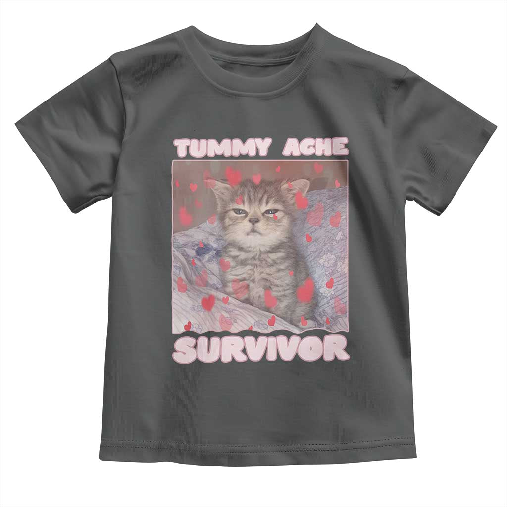 Tummy Ache Survivor Toddler T Shirt Funny Cute Cat Meme TS14 Dark Heather Print Your Wear