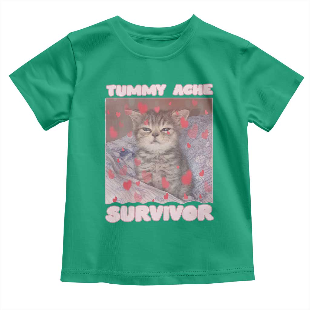 Tummy Ache Survivor Toddler T Shirt Funny Cute Cat Meme TS14 Irish Green Print Your Wear
