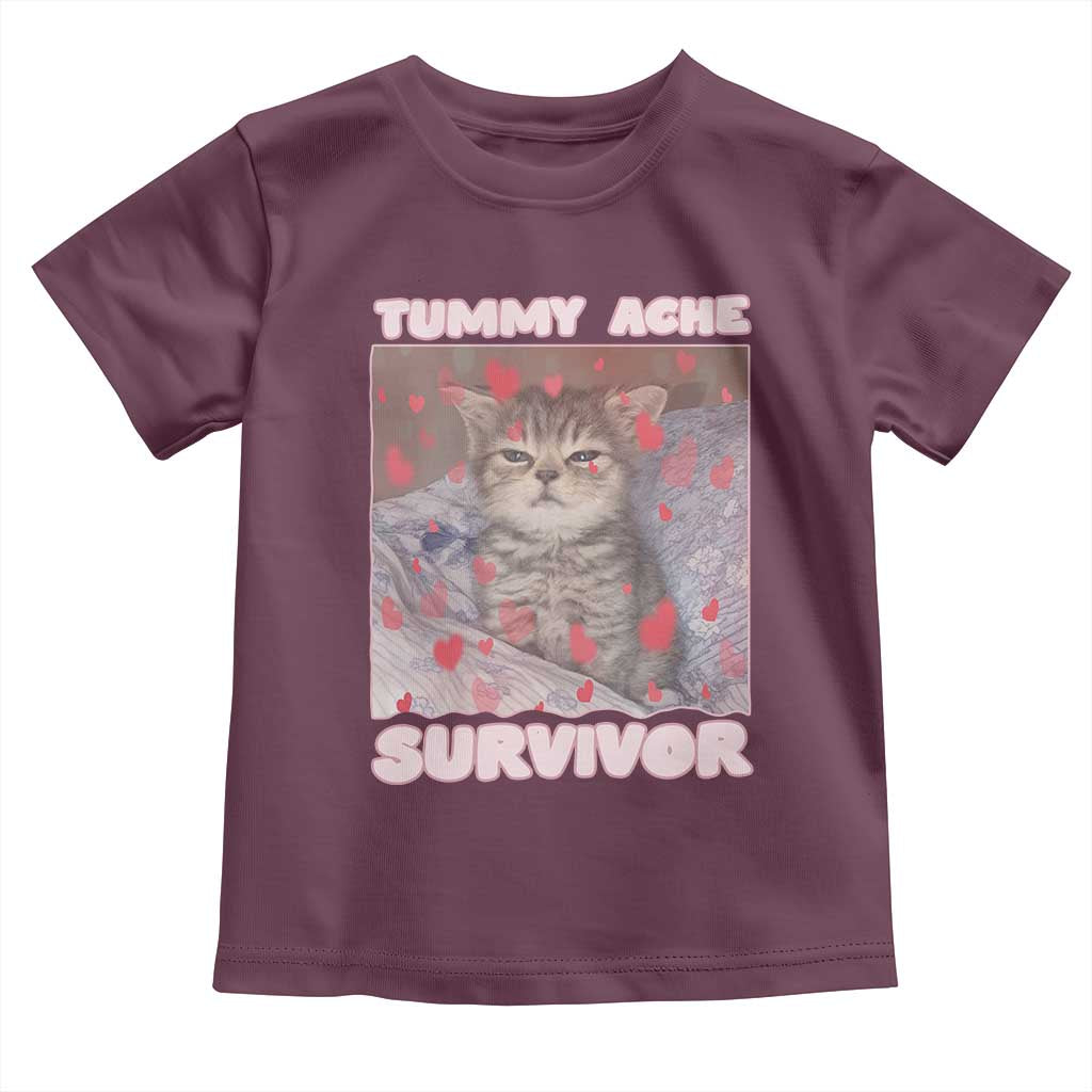 Tummy Ache Survivor Toddler T Shirt Funny Cute Cat Meme TS14 Maroon Print Your Wear