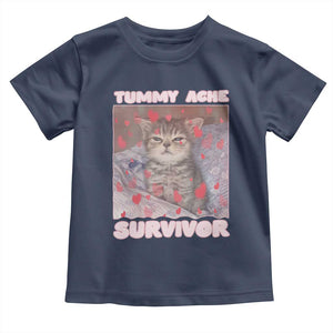 Tummy Ache Survivor Toddler T Shirt Funny Cute Cat Meme TS14 Navy Print Your Wear