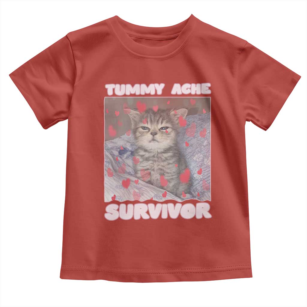 Tummy Ache Survivor Toddler T Shirt Funny Cute Cat Meme TS14 Red Print Your Wear
