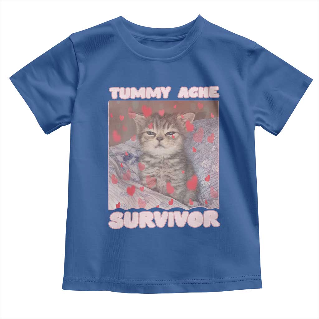 Tummy Ache Survivor Toddler T Shirt Funny Cute Cat Meme TS14 Royal Blue Print Your Wear