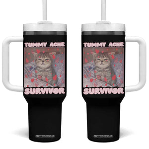 Tummy Ache Survivor Tumbler With Handle Funny Cute Cat Meme TS14 One Size: 40 oz Black Print Your Wear