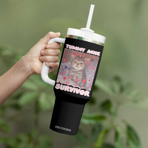Tummy Ache Survivor Tumbler With Handle Funny Cute Cat Meme TS14 Print Your Wear