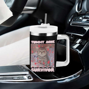 Tummy Ache Survivor Tumbler With Handle Funny Cute Cat Meme TS14 Print Your Wear