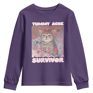 Tummy Ache Survivor Youth Sweatshirt Funny Cute Cat Meme TS14 Purple Print Your Wear
