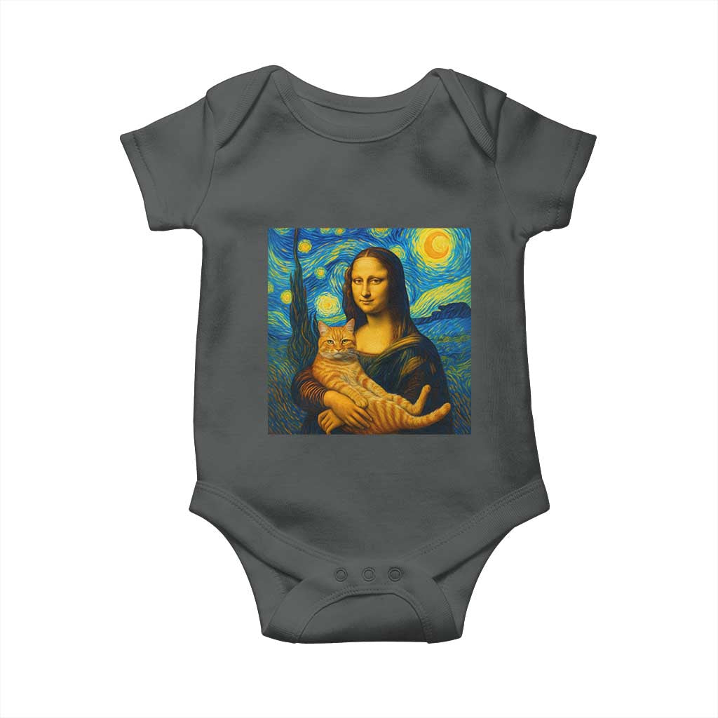 Mona Lisa Cat Starry Night Baby Onesie TS14 Dark Heather Print Your Wear