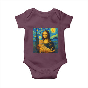 Mona Lisa Cat Starry Night Baby Onesie TS14 Maroon Print Your Wear