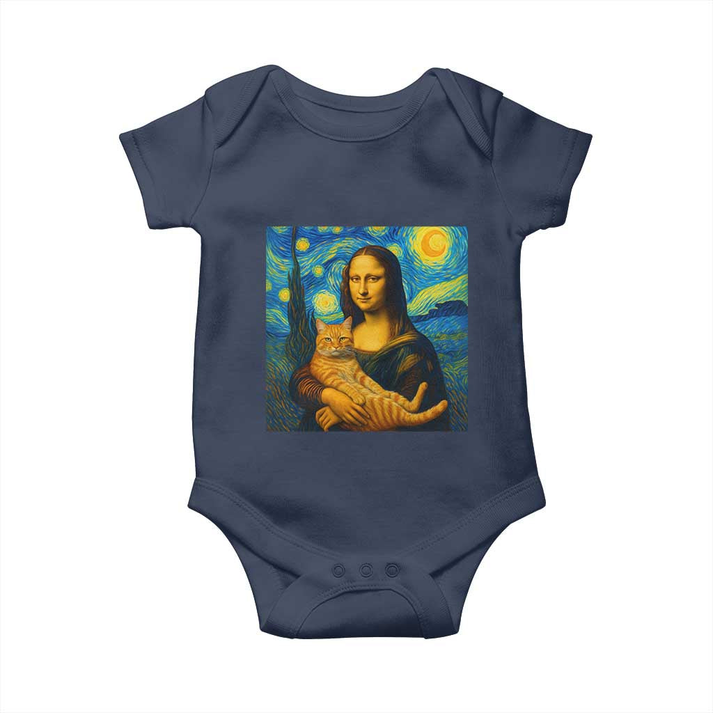 Mona Lisa Cat Starry Night Baby Onesie TS14 Navy Print Your Wear