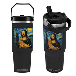 Mona Lisa Cat Starry Night Flip Straw Tumbler TS14 One Size: 30 oz Black Print Your Wear