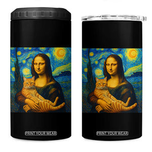 Mona Lisa Cat Starry Night 4 in 1 Can Cooler Tumbler TS14 One Size: 16 oz Black Print Your Wear