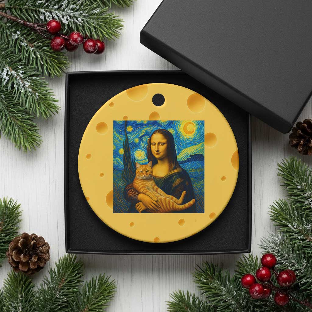 Mona Lisa Cat Starry Night Ceramic Ornament TS14 1pc Yellow Cheese Print Your Wear