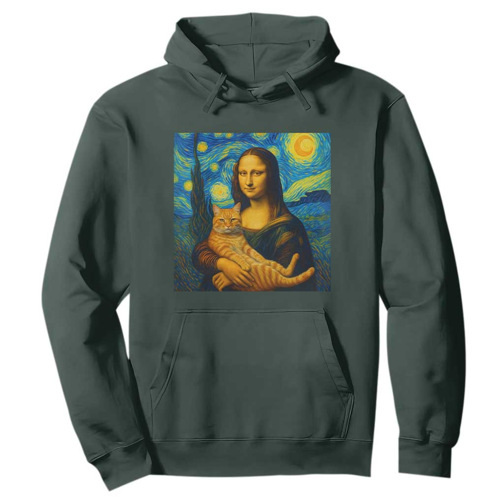 Mona Lisa Cat Starry Night Hoodie TS14 Dark Forest Green Print Your Wear