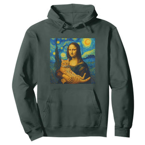 Mona Lisa Cat Starry Night Hoodie TS14 Dark Forest Green Print Your Wear