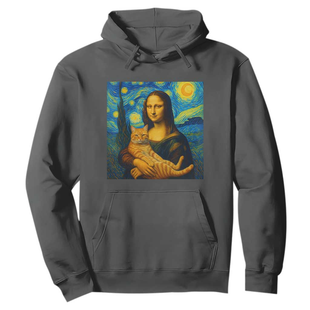 Mona Lisa Cat Starry Night Hoodie TS14 Dark Heather Print Your Wear