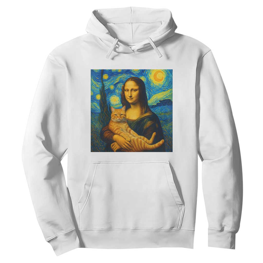 Mona Lisa Cat Starry Night Hoodie TS14 White Print Your Wear