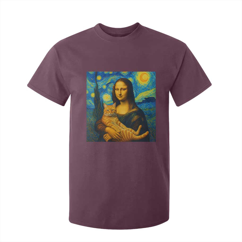 Mona Lisa Cat Starry Night T Shirt For Kid TS14 Maroon Print Your Wear