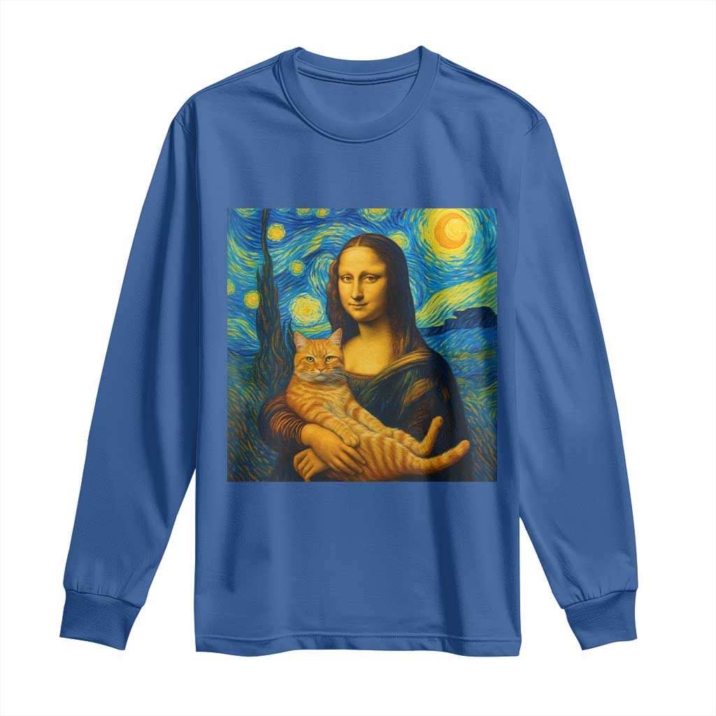 Mona Lisa Cat Starry Night Long Sleeve Shirt TS14 Royal Blue Print Your Wear