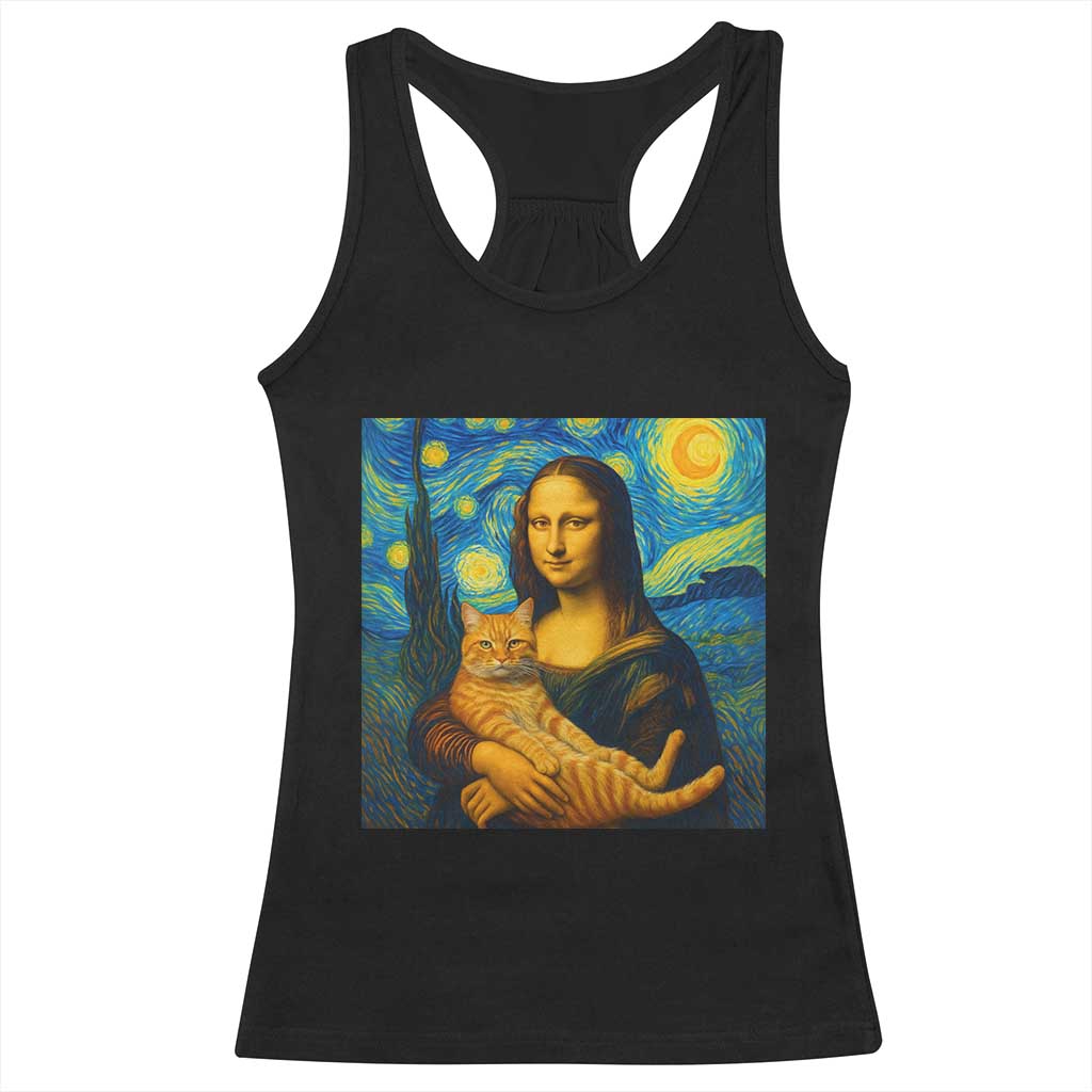 Mona Lisa Cat Starry Night Racerback Tank Top TS14 Black Print Your Wear